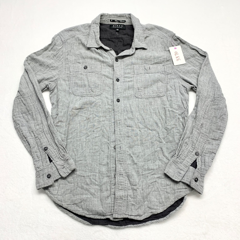 21 Men Classic Button Down Shirt Mens‎ Sz L Grey Cotton Gauze Long Sleeve Pocket